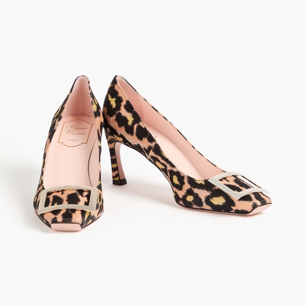 ROGER VIVIER Belle Vivier Trompette Buckled Leopard-Print Jacquard Pumps